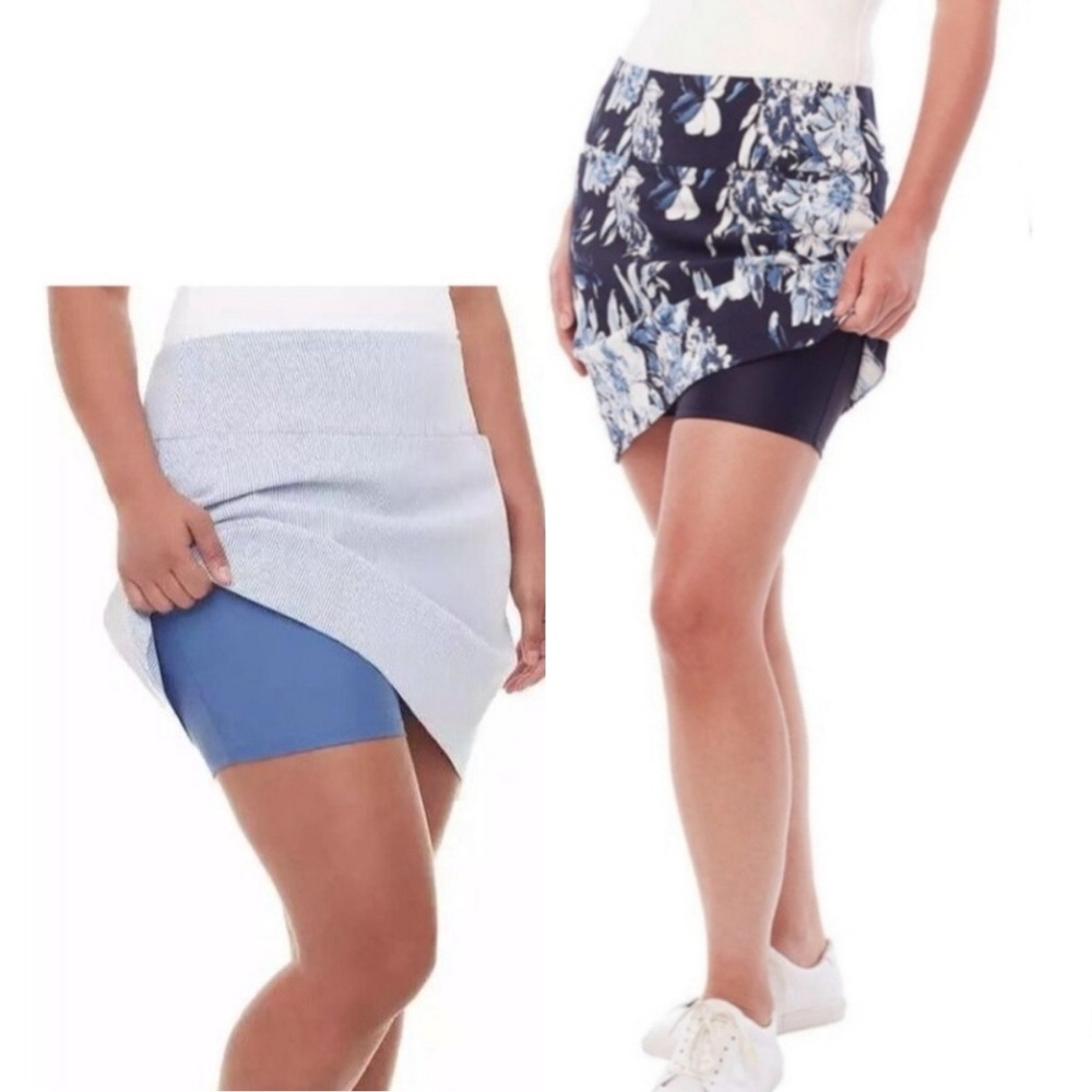 S. C. & CO. Floral Blue & Blue Stripe Women's Skort size LG. 2 pair NWOT
